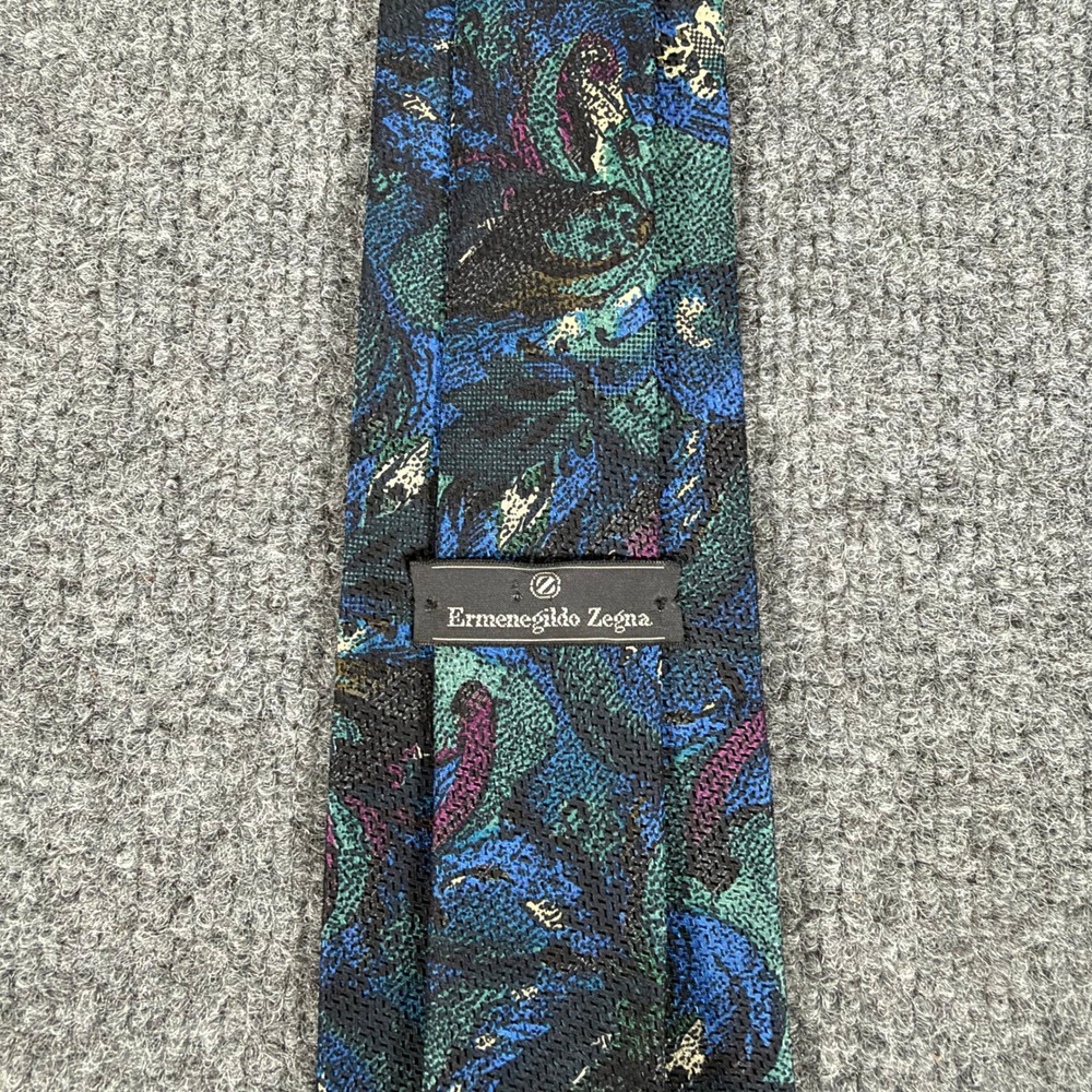 Ermenegildo Zegna Mens Silk Tie Blue Abstract Floral Made in Italy Luxury #4930